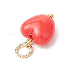 不透明なアクリルハートチャーム  丸カン付き  レッド  12.5x10x5.5mm  穴：3.2mm&nbsp;PALLOY-MZ00844