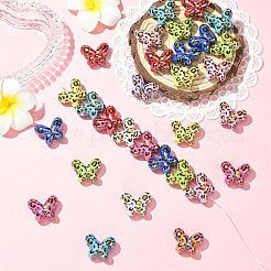 UVメッキ ヒョウ柄 不透明アクリルビーズ  虹色の  蝶  ミックスカラー  19x24.5x11.5mm  穴：3mm  約10個/袋&nbsp;OACR-CJZ0001-03