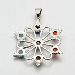 Platinum Plated Alloy Gemstone Flower Pendants&nbsp;G-J264-01