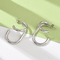 304 Stainless Steel Two-layer C-Shaped Stud Earrings&nbsp;EJEW-Z098-18P