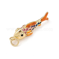 真鍮製エナメルペンダント  魚  丸カン付き  鉛フリー＆カドミウムフリー  長持ちメッキ  ラックめっき  18KGP本金メッキ  カラフル  26x6x8mm  穴：3mm&nbsp;KK-L255-03G-A02