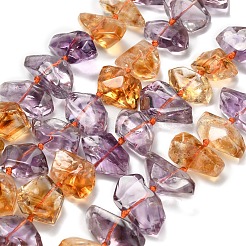 天然石アメトリンビーズ連売り  ナゲット  11~15x17.5~21x8.5~11.5mm  穴：1mm  約27個/連  16.06インチ（40.8cm）&nbsp;G-L634-G01-01