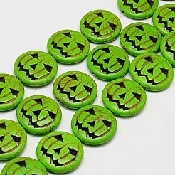 合成ターコイズビーズ連売り  染め  ハロウィンカボチャジャックOランタン  黄緑  15x3.5mm  穴：1mm  約27個/連  15.35インチ&nbsp;TURQ-G115-15mm-06