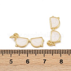 真鍮製エナメルペンダント  眼鏡チャーム  丸カン付き  カドミウムフリー＆鉛フリー  18KGP本金メッキ  フローラルホワイト  8.5x19x1.5mm  穴：3mm&nbsp;KK-F908-19G