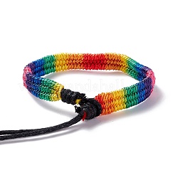 レインボープライドブレスレット  男性女性用ナイロン編組コードブレスレット  ブラック  7-1/8インチ（18cm）&nbsp;LS-BJEW-F422-01B