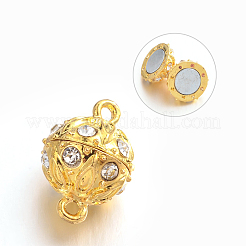 ループ付き合金ラインストーンマグネットクラスプ  ラウンド  鉛フリー＆カドミウムフリー  ミックスカラー  19x12.5mm  穴：2mm&nbsp;PALLOY-M149-01-RS