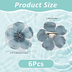 バックパック、服、ウェディングパーティー用の花布ブローチ6個  ライトスチールブルー  95~100x29mm&nbsp;JEWB-FH0002-38C