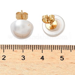304ステンレススチールプラスチック模造真珠スタッドピアス  イオンプレーティング（ip）  ゴールドカラー  半円  12mm&nbsp;EJEW-R030-01G-02