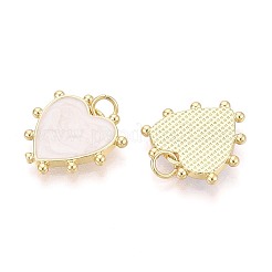 真鍮とエナメルのペンダント  ハートチャーム  16KGP本金メッキ  フローラルホワイト  18x18x2.5mm  穴：3mm  丸カン：5x0.8ミリ  内径：3mm&nbsp;KK-T080-65B