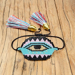 Miyuki Seed Braided Bead Bracelet with Double Tassel&nbsp;BJEW-A121-17