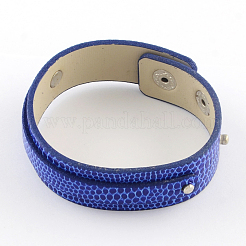 模造革コードスナップブレスレット  プラチナ  ブルー  200x18mm  短いコード：8mm&nbsp;WACH-S001-1D