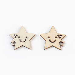 ウッドカボション  レーザーカットウッドシェイプ  星と月  バリーウッド  25.5x25.5~27x2~2.5mm&nbsp;WOOD-L007-10