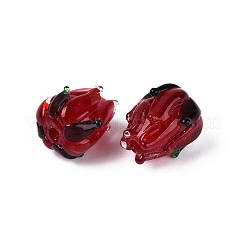 手作りランプワークビーズ  チューリップの花のつぼみ  ファイヤーブリック  17~18x15~17x15~17mm  穴：1.6~2.5mm&nbsp;LAMP-N042-02F