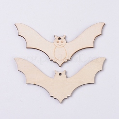 木製の装飾品  ジュートより糸付き  ハロウィン吊り飾り  パーティーギフトの家の装飾  バット  バリーウッド  57x112x2.5mm  穴：2.5mm&nbsp;LS-WOOD-WH0101-24