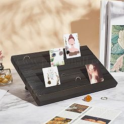 7 スロットの木製の場所カードのディスプレイ スタンド  はがき用  イヤリングディスプレイカードホルダー  染め＆加熱  長方形  ブラック  29x19x2cm  約3個/セット&nbsp;ODIS-WH0029-52B