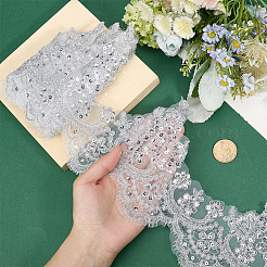 5ヤードのポリエステル製の花飾り  銀  145x1mm&nbsp;DIY-HY0003-31A