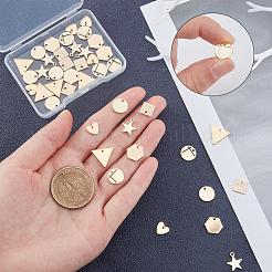42個7スタイル真鍮チャーム  長持ちメッキ  ニッケルフリー  スター＆ハート＆六角形＆トライアングル＆フラッシュサンド＆フラットラウンド  18KGP本金メッキ  6個/スタイル&nbsp;KK-PH0002-50