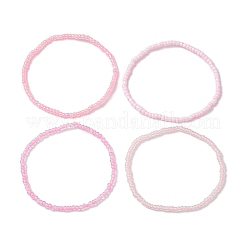 ロンデルガラスシードビーズストレッチブレスレットセット4個  女性用スタッカブルブレスレット  ピンク  内径：2-5/8インチ（6.8cm）  約4個/セット&nbsp;BJEW-JB10420