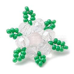 Woven Natural Rose Quartz & Glass Seed Beads Snowflake Multi-Strand Links&nbsp;PALLOY-MZ00319-03
