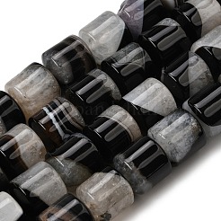 天然石瑪瑙ビーズ連売り  染め＆加熱  ドラム  ブラック  14~14.5x13.5~14.5mm  穴：1~1.2mm  約28個/連  15.55