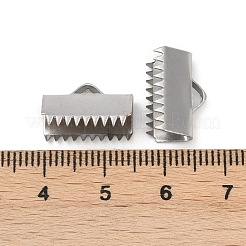 304ステンレススチールリボンカシメエンドパーツ  長方形  ステンレス鋼色  10x15mm  穴：4x2mm&nbsp;STAS-E471-05L-P