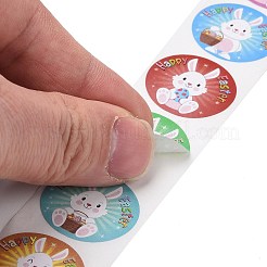 イースターのテーマの自己粘着紙ステッカー ロール  ウサギの模様で  丸いステッカーラベル  ギフトタグステッカー  ミックスカラー  25x0.1mm  500PCS /ロールについて&nbsp;LS-DIY-C060-01