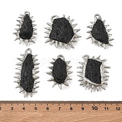 天然テクタイトペンダント  スパイク付き真鍮製ナゲットチャーム  プラチナ  35.5~47x23~34.5x7.5~13.5mm  穴：2~3.5mm&nbsp;GG-CBA86DE-01P