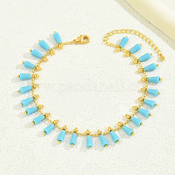 Bohemian Dyed Synthetic Turquoise Cone Tassel Brass Chain Beach Anklets for Women&nbsp;LQ2874