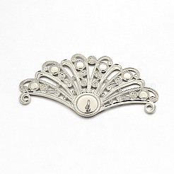 Fan Shaped Brass Filigree Pendant Flat Round Bezel Cabochon Settings&nbsp;X-KK-L052-01