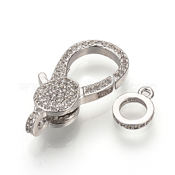 真鍮マイクロパヴェキュービックジルコニアカニカン  カドミウムフリー＆鉛フリー  プラチナ  25.5x13x5.5mm  穴：2mm&nbsp;ZIRC-S058-17P