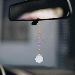 2Pcs Star Natural Rose Quartz & Amethyst & Glass Round Pendant Decoration&nbsp;HJEW-DR00183