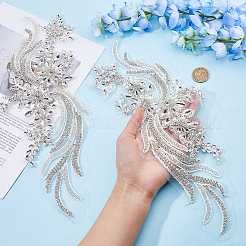 フラワーレースコンピュータ刺繍布飾りアクセサリー  ラインストーン付きビーズアップリケ  クリスタル  360x140x7mm&nbsp;DIY-WH0496-23