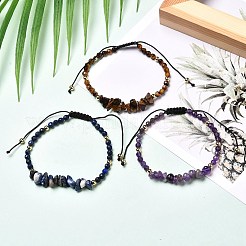 女の子の女性のために設定されたチップ＆ファセットラウンド天然混合石編みビーズブレスレット  内径：2-1/8~3-1/2インチ（5.3~8.8cm）  3個/セット&nbsp;BJEW-JB06742