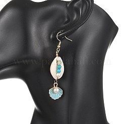 Natural Agate & Cultured Freshwater Pearl & Cowrie Shell Beads Dangle Earrings&nbsp;EJEW-JE07200