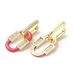 楕円形の本物の 18k ゴールド メッキ真鍮ダングル フープ イヤリング  キュービックジルコニアエナメル  サクランボ色  32.5x15mm&nbsp;EJEW-L268-041G-02