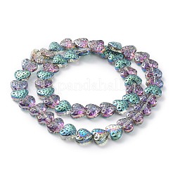 電気メッキ透明ガラスビーズ連売り  ハート  ティール  13x15mm  穴：1.2mm  約50個/連  25.59''（65センチメートル）&nbsp;EGLA-R114-02A-HP02