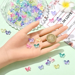 50個の透明スプレー塗装ガラスビーズ  蝶  暗い蘭  10x14.5x4.5mm  穴：0.7~1mm&nbsp;GLAA-YW0004-97A