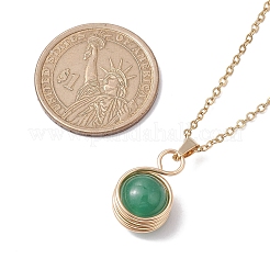 304 ステンレス ケーブル チャイナ ネックレス  天然石ペンダントネックレス  ライトゴールド  11.34インチ（28.8cm）&nbsp;NJEW-JN04868-01