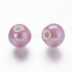 Pearlized Medium Orchid Handmade Porcelain Round Beads&nbsp;X-PORC-D001-10mm-17