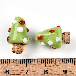 手作りのランプワークの凹凸のあるビーズ  クリスマスツリーのチャーム  緑黄  17.5~20x11~14.5mm  穴：1~1.6mm&nbsp;X1-LAMP-T022-02A-05