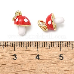 秋の真鍮エナメルの赤いキノコのチャーム  18KGP本金メッキ  10.5x7.5x6mm  丸カン：5x1ミリ  内径：3mm&nbsp;KK-H254-06G