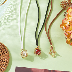 3Pcs Faux Suede Macrame Pouch  Pendant Necklaces&nbsp;NJEW-TAC0052-01