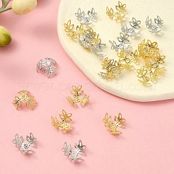 600 個 2 色メッキ鉄ファンシービーズキャップ  花  3花びら  フィリグリー  プラチナ·ゴールデン  8.5~12x10~14x4~6mm  穴：1.2mm  300個/カラー&nbsp;IFIN-YW0003-15