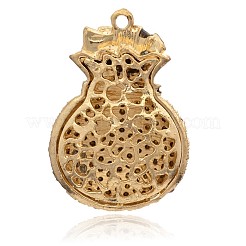 金色のメッキ合金ラインストーンエナメル大きなペンダント  中空福袋  クリスタルAB  61x42x18mm  穴：3.5mm&nbsp;RB-J549-02G