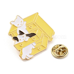 漫画スタイルの猫エナメルピン  女性用ライトゴールド合金バッジ  引き出し  30x32x1.5mm&nbsp;JEWB-Q035-02B