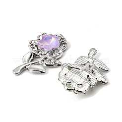 合金ラインストーンペンダント  花のチャーム  ガラスと  UVメッキ  ミックスカラー  プラチナ  27x17x5.5mm  穴：1.8mm&nbsp;FIND-K032-03P