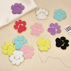 28個 7色 タオル刺繍風布 粘着/縫い付けパッチ  アップリケ  バッジ  洋服用  ドレス  帽子  ジーンズ  足跡  ミックスカラー  6.9x7.1x0.25cm&nbsp;DIY-CA0004-87