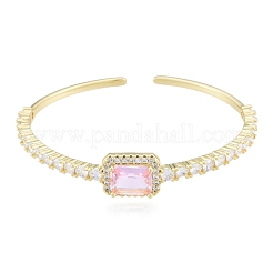 Cubic Zirconia Rectangle Open Cuff Bangle&nbsp;BJEW-G651-05G