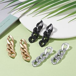 3個3色ccbプラスチック＆アクリルカーブチェーンダングルスタッドピアスセット  女性のためのstailess鋼ピンが付いている分厚いイヤリング  ミックスカラー  60x16x5mm  ピン：0.9mm  1ペア/カラー&nbsp;EJEW-JE04866