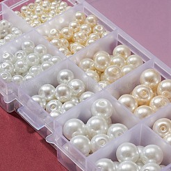 428スタイルのガラスパールビーズ連売り8個。  パールカラーの  ラウンド  ミックスカラー  4~10mm  穴：1mm&nbsp;HY-FS0001-08